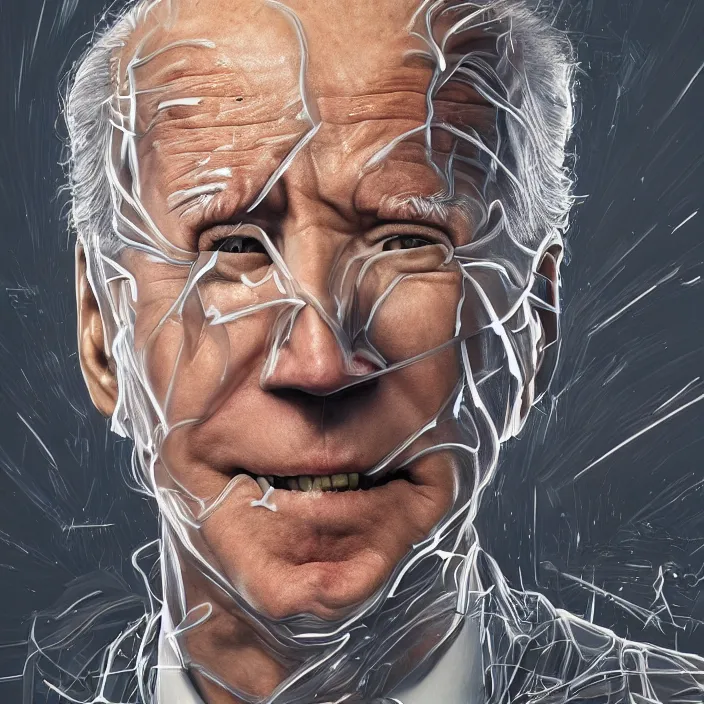 Image similar to portrait of joe biden as skeleton. burning distortions. dusty distortions. intricate abstract. intricate artwork. by Tooth Wu, wlop, beeple, dan mumford. octane render, trending on artstation, greg rutkowski very coherent symmetrical artwork. cinematic, hyper realism, high detail, octane render, 8k, iridescent accents