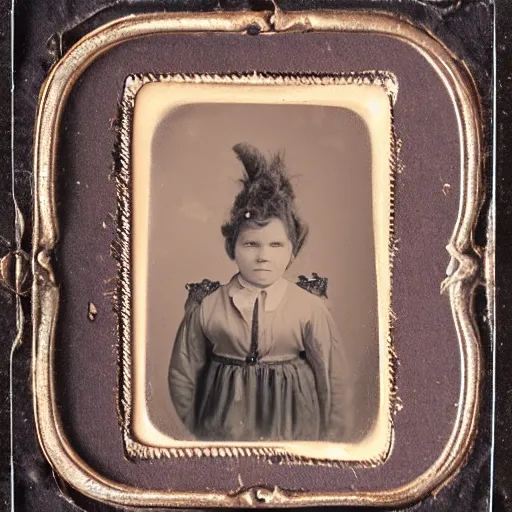 Image similar to tintype photo, girl with horns