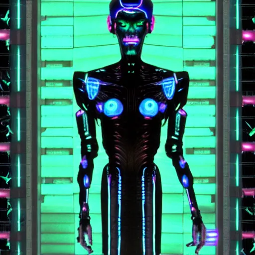 Image similar to Tilda Swinton as SHODAN in System Shock 2