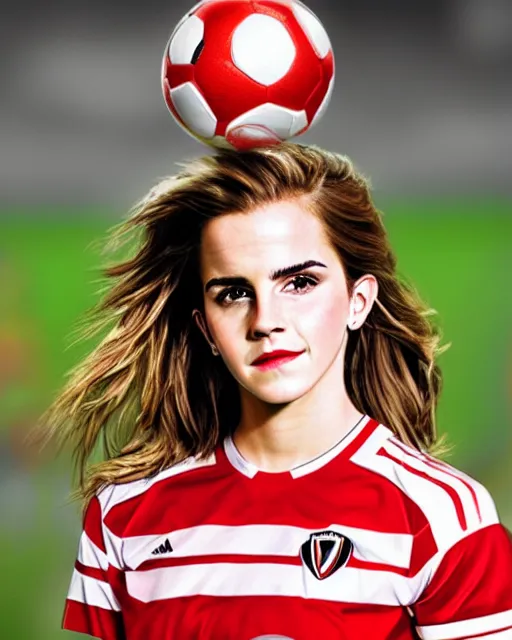 Image similar to a portrait of emma watson as a lokomotiv football player, hyper realistic