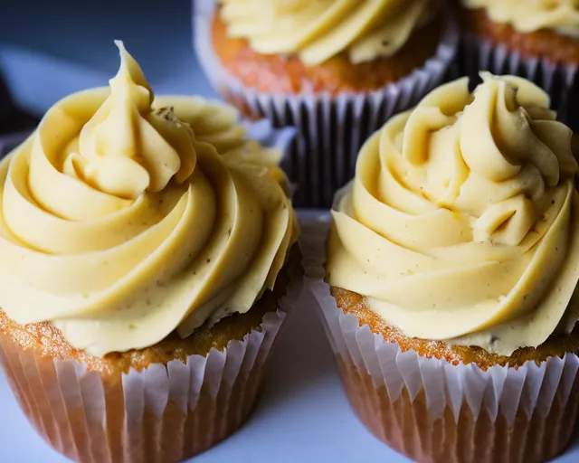 Image similar to dslr food of pineapple cupcakes, 8 5 mm f 1. 4