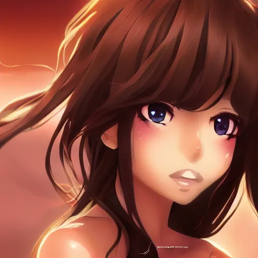 Prompt: a beautiful 3d brown anime girl, brown skin, long black curly hair, Cinematic lighting, medium shot, in a anime masterpiece, highly detailed, Trending on artstation, Cinematic wallpaper