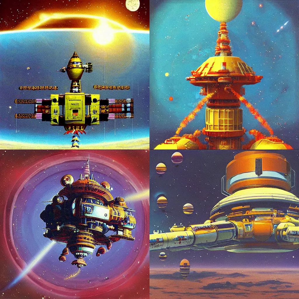 Prompt: “Vajrayana Space Station by Chris Foss”