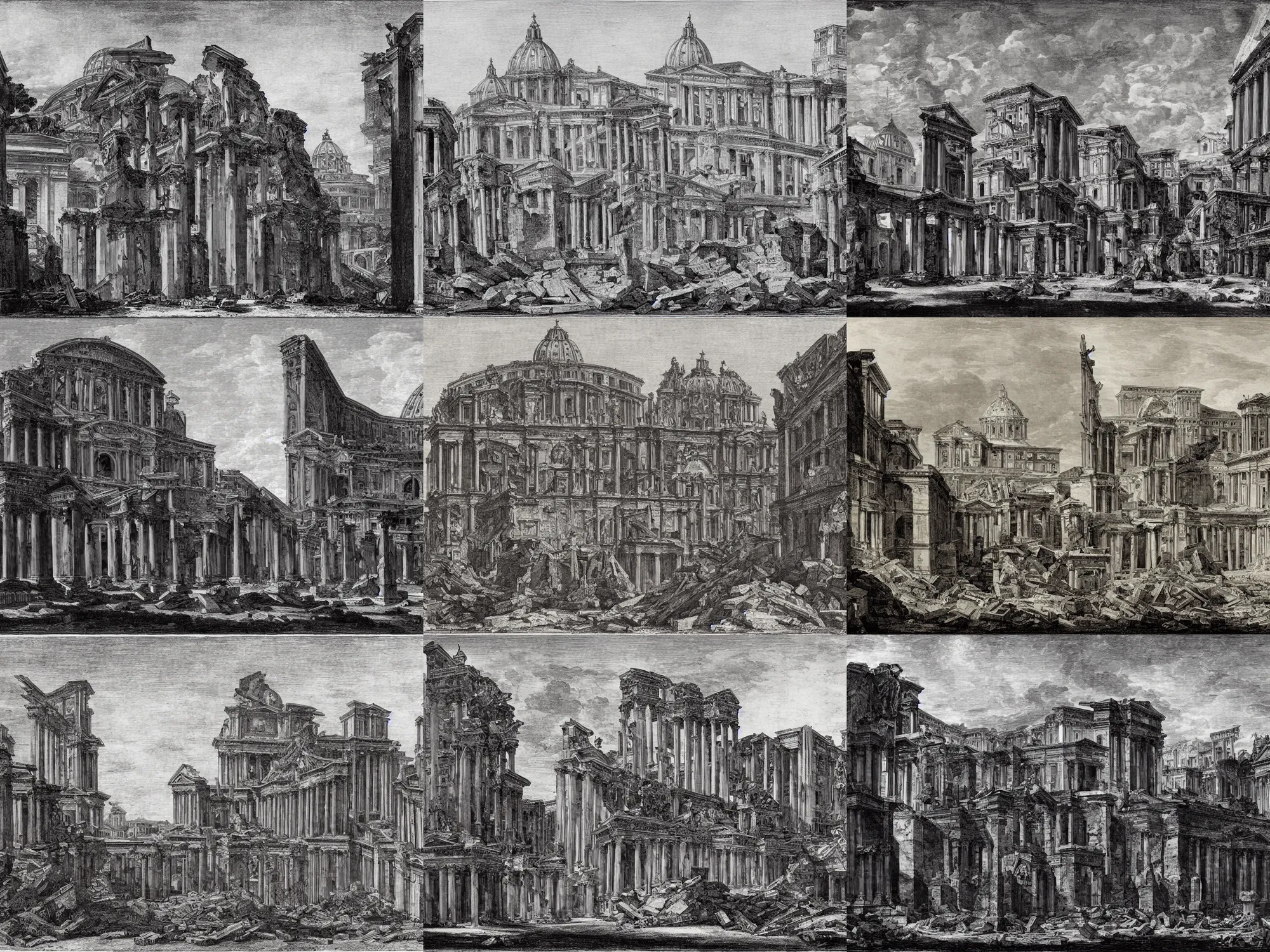 Prompt: the ruins of the vatican by piranesi.