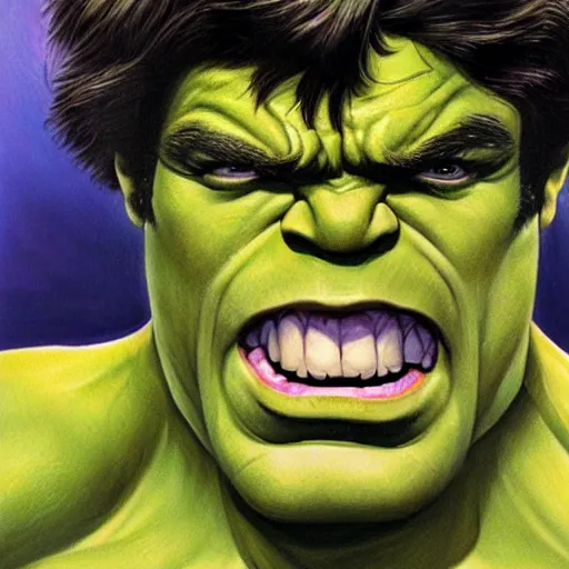 Prompt: portrait of hulk with yellow skin, ultra detailed, hdr, intricate, joe jusko