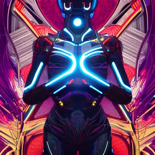 Image similar to symmetry! abstract futuristic robotic, psychedelic background, apex legends, epic lighting, illustration black outlining, ultra detailed, art by artgerm and greg rutkowski and alphonse mucha