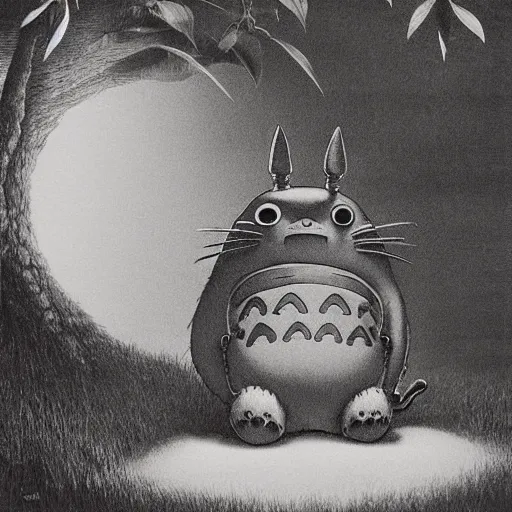 Prompt: Totoro, Studio Ghiblo, Zdzisław Beksiński