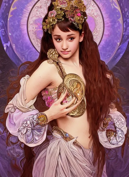 Prompt: Ariana Grande as God of Beauty, cute, fantasy, intricate, elegant, highly detailed, digital painting, 4k, HDR, concept art, smooth, sharp focus, illustration, art by alphonse mucha,artgerm, H R Giger