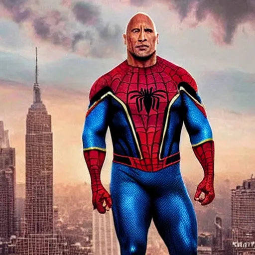 Prompt: Dwayne Johnson as Spiderman wearing batik