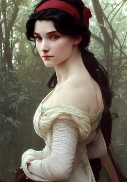 Image similar to snow white, intricate, elegant, highly detailed, digital painting, artstation, concept art, smooth, sharp focus, illustration, art by artgerm and greg rutkowski and alphonse mucha and william - adolphe bouguereau