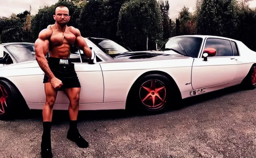 Image similar to andrew tate, angel, muscle, boxing, luxurious cars, woman, money, god