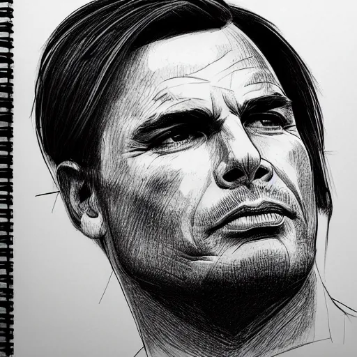 Image similar to Jair Messias Bolsonaro portrait profile, black and white sketch, cellshaded, drawn in fine-tip pen, made by WLOP, trending on artstation