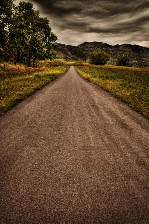 Prompt: photo of a road with no end, sepia dust filling background, photorealistic, tonemapped