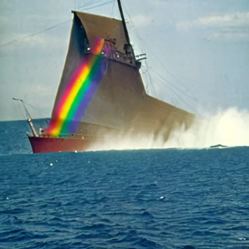 Prompt: the sinking of the rainbow warrior by the dastardly mustache twirling french