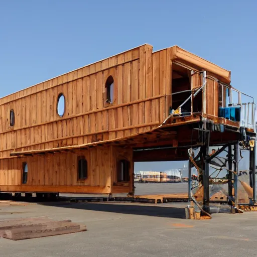 Image similar to timber house on a freight ship