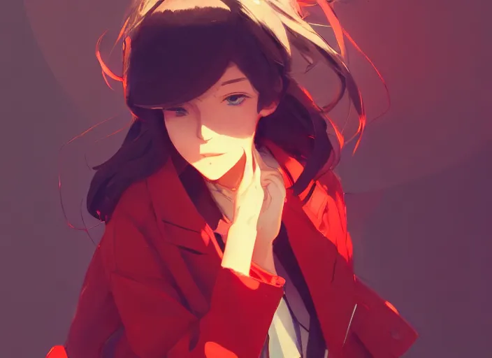 Prompt: a stylish woman in a red jacket and sneakers laying on the ground, illustration concept art anime key visual trending pixiv fanbox by wlop and greg rutkowski and makoto shinkai and studio ghibli and kyoto animation, grimdark, symmetrical facial features, dieselpunk, backlit