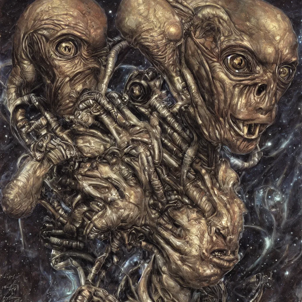 Image similar to portrait of an alien in the style james gurney