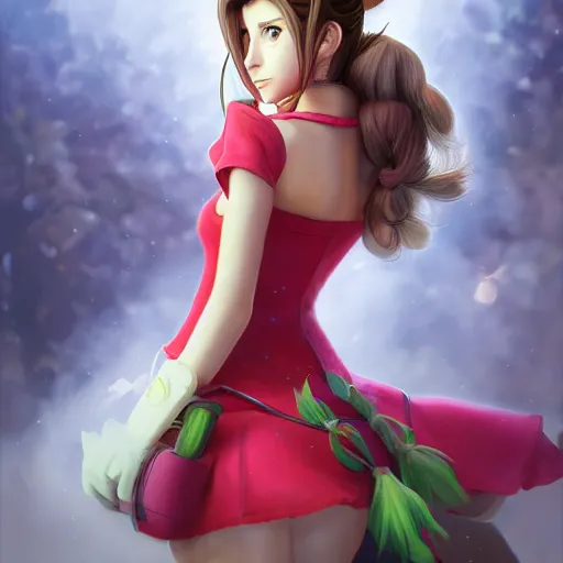 Prompt: aerith gainsborough by nick silva, ja mong, digital, 4 k