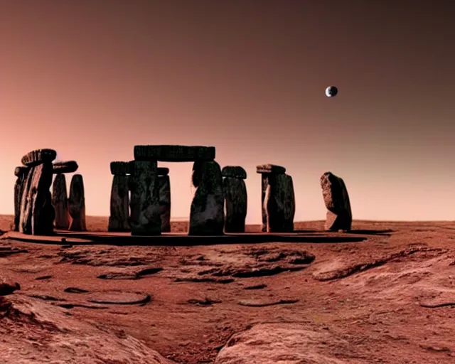 Prompt: stonehenge on mars, cosmic spaceships starwars x-wing battle above, hyper realistic, volumetric lighting, intricately detailed, cosmic horror, vibrant colors, Art station, Epic scale, art by Greg Rutkowski, art by Ruth Asawa, art by Ted Nasmith, art by H.R. Giger, Octane render, Unreal Engine 3D, 8k,