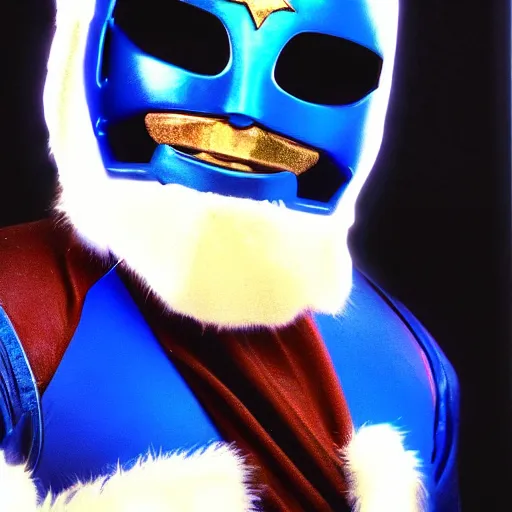 Image similar to blue santa claus as the blue power ranger, digital photography, high detailed