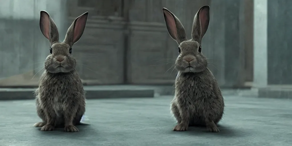 Prompt: a rabbit in the movie the batman from 2 0 2 2, screenshot