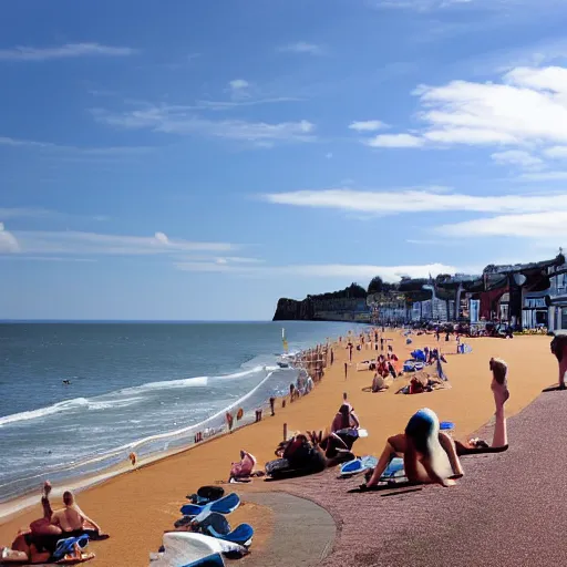 Image similar to photo of paignton seafront with sunbathers