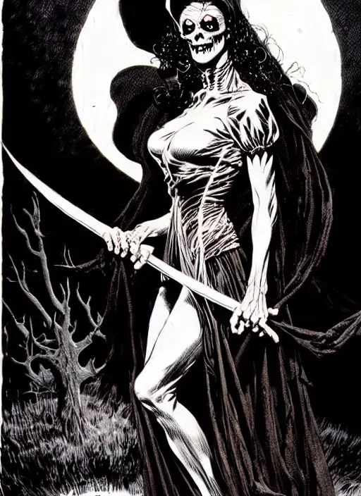Image similar to The Mistress of Halloween by bernie wrightson