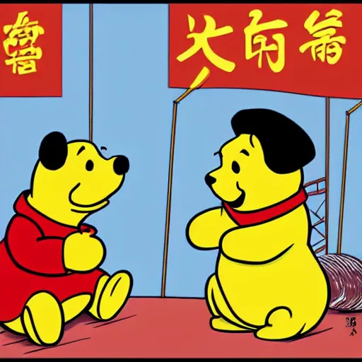 Prompt: xi jinping as winnie the pooh in the style of badiucao