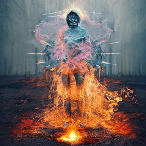 Prompt: extremely realistic Pulsing elemental Virtues figure infused with crystalline fire Painting by Erik Johansson