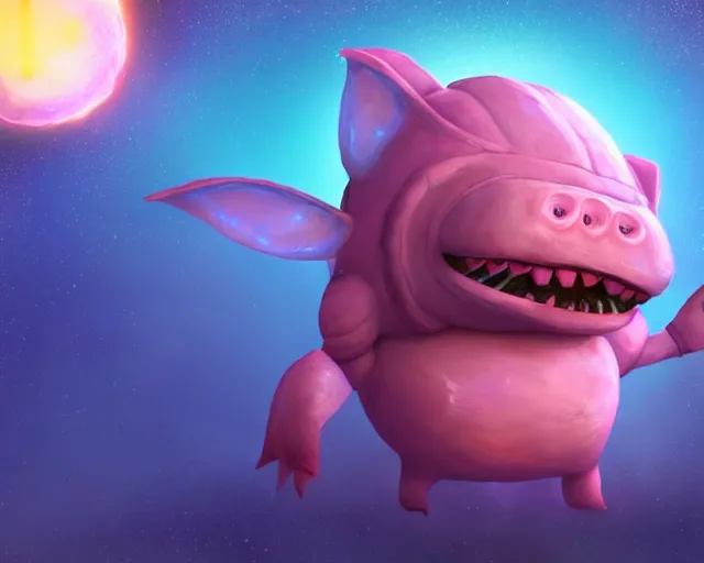 Prompt: 3D Fantasy Cute and adorable alien piggy in space, bright stars, Smooth 3D Illustration, soft render, Servando Lupini, Daniil Kudriavtsev, handpaint texture, Blender, 3DCoat