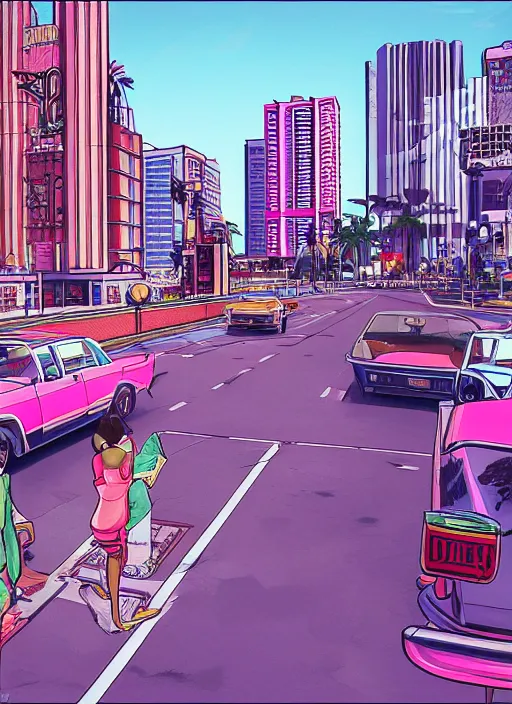 Image similar to highly detailed city gta vice city art,, fantasy art by stephen bliss