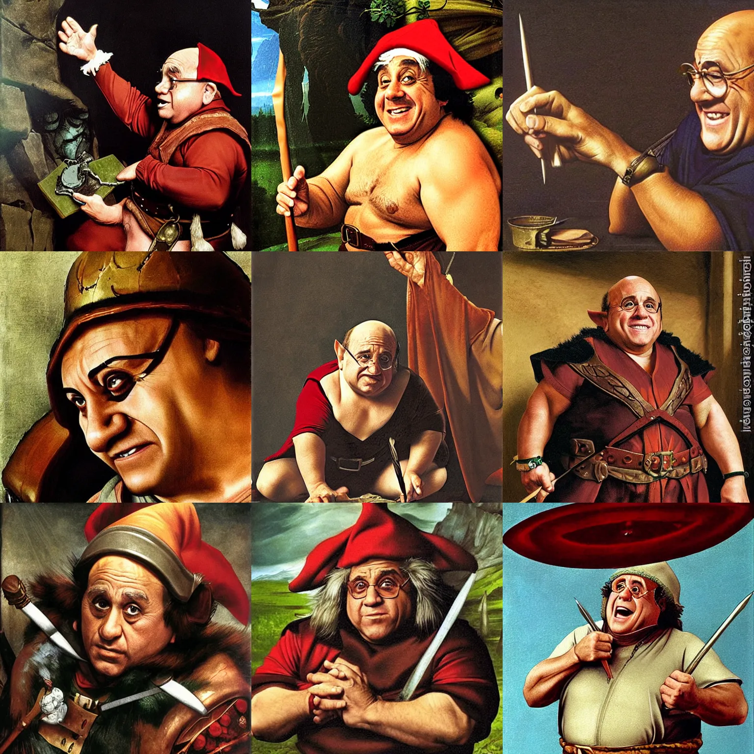 Prompt: Danny DeVito as an elf in Dungeons & Dragons by Caravaggio