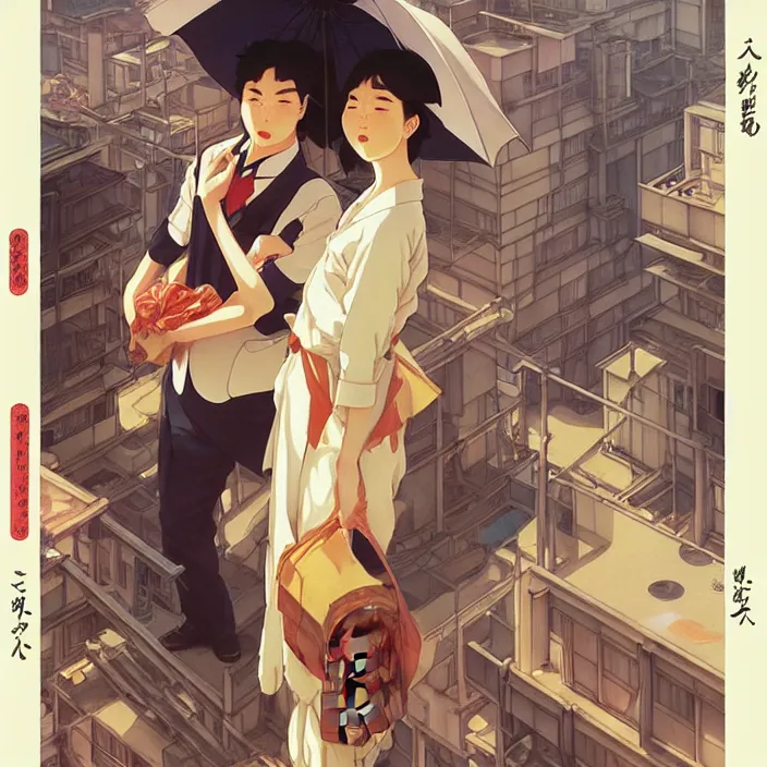 Image similar to japanese big city, summer, in the style of studio ghibli, j. c. leyendecker, greg rutkowski, artem