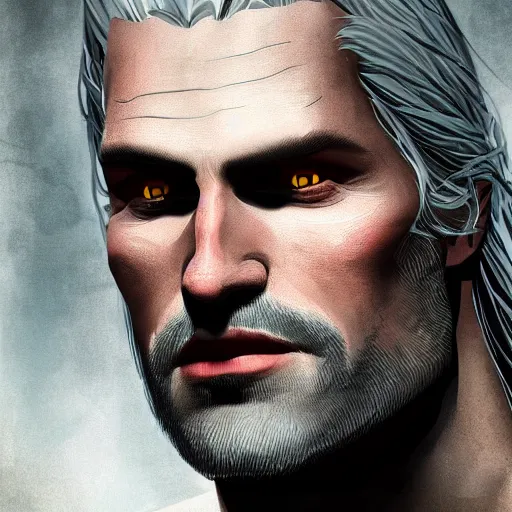 Image similar to portrait of witcher, highly detailed, digital painting, 8 k render, centered