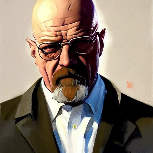 Image similar to Greg Manchess portrait painting of Walther White from breaking bad as Overwatch character, medium shot, asymmetrical, profile picture, Organic Painting, sunny day, Matte Painting, bold shapes, hard edges, street art, trending on artstation, by Huang Guangjian and Gil Elvgren and Sachin Teng