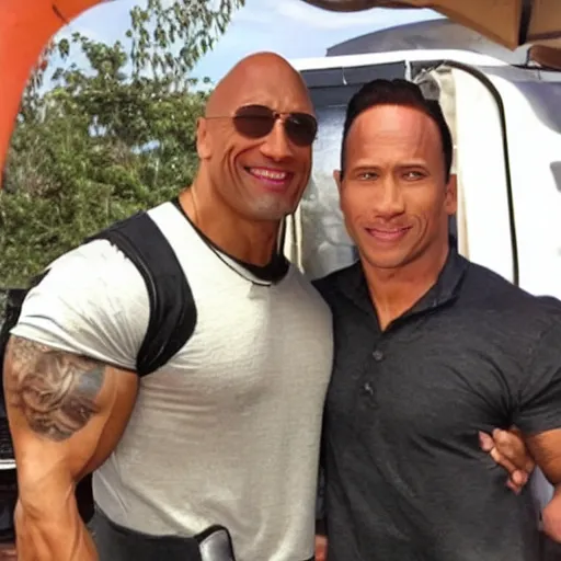 Image similar to Dwayne the rock Johnson with a really big forehead with abbs