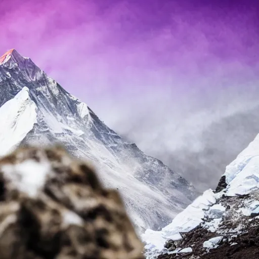 Prompt: a thanos gauntlet is sitting on the peak of mount everest, clear focus, bokeh effect, high res, hasselblad, dslr