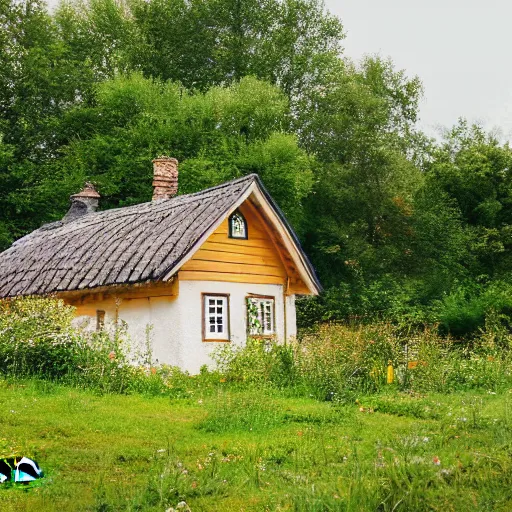 Image similar to photograph of a small swedish cottage in the countryside