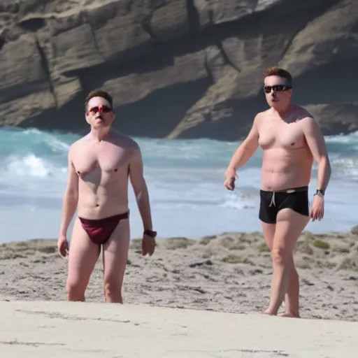 Prompt: elon musk in a speedo on the beach