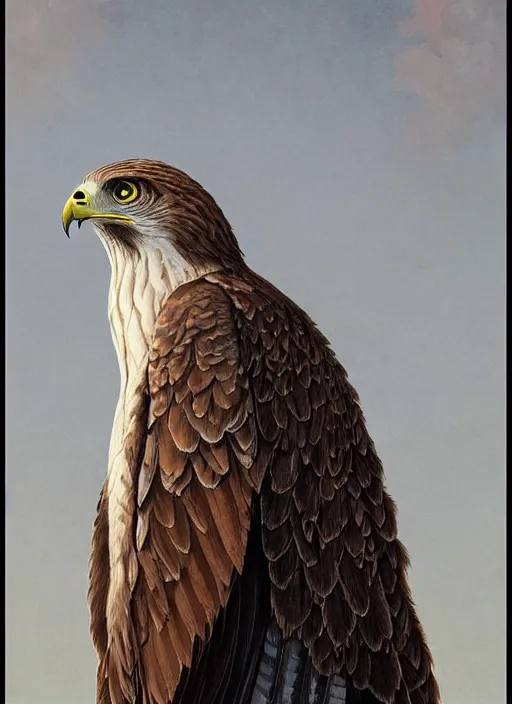 Image similar to a detailed full wing portrait of a american hawk, beautiful, by dorian cleavenger, greg rutkowski, wlop, astri lohne, zdzisław beksinski trending on artstation w - 5 1 2