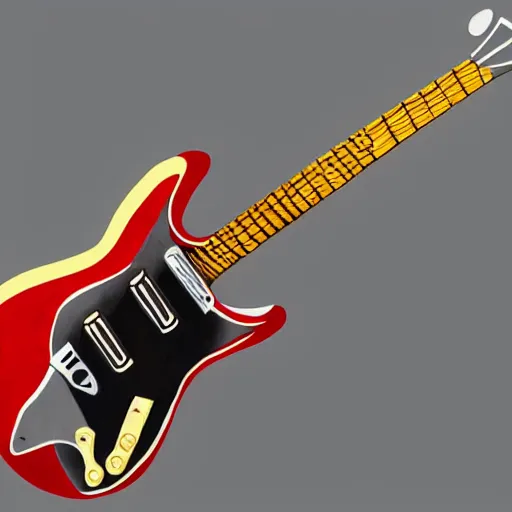 Image similar to a mid century electric guitar from the memphis school of design, concept art.