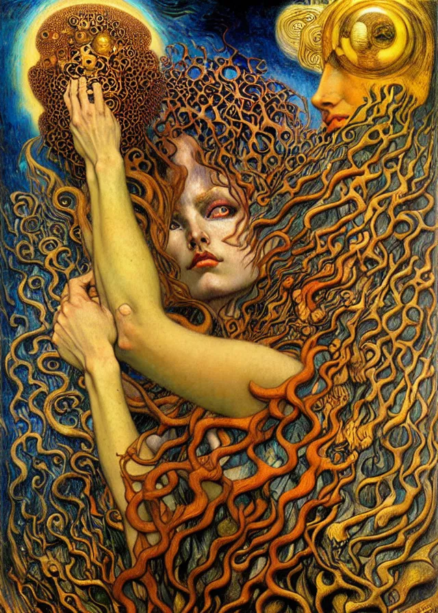 Image similar to Divine Chaos Engine by Karol Bak, Jean Delville, William Blake, Gustav Klimt, and Vincent Van Gogh, symbolist, visionary