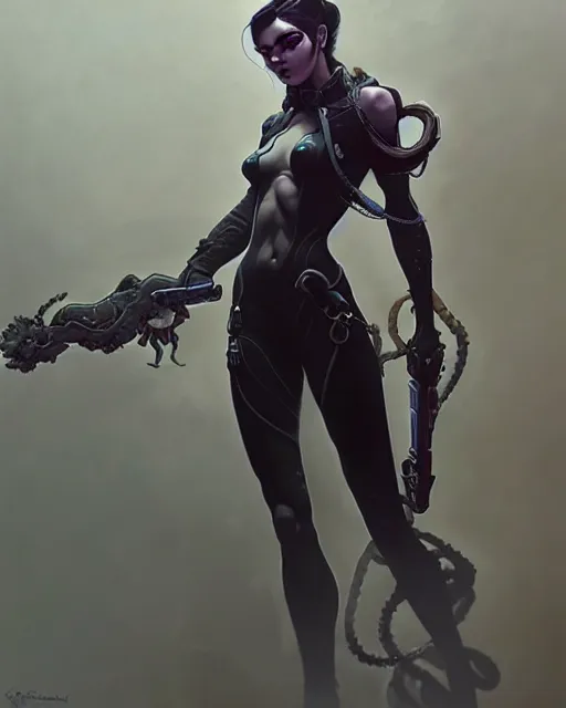 Prompt: widowmaker from overwatch, character portrait, concept art, intricate details, highly detailed by greg rutkowski, michael whelan and gustave dore