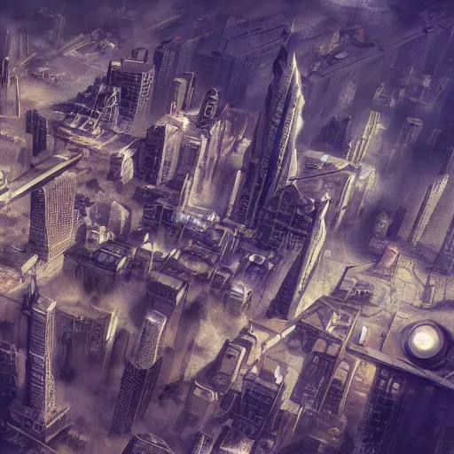 Image similar to a city in 1 6 4 0, cyberpunk, concept art, from above