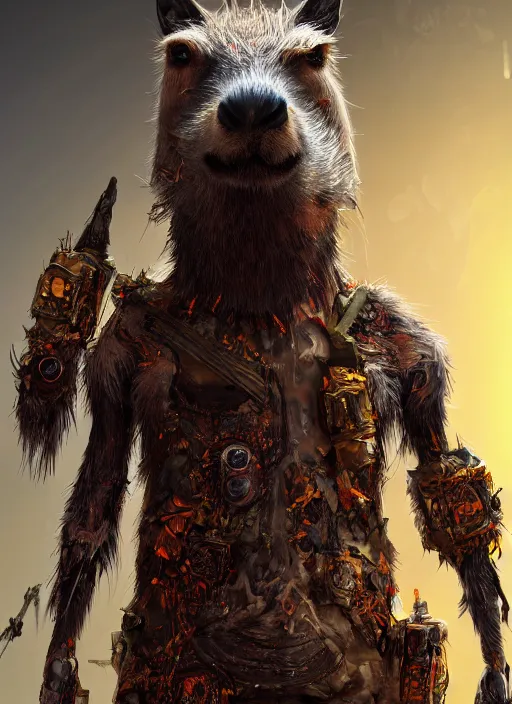 Image similar to detailed full body concept art illustration oil painting of an anthropomorphic capybara zombie in full intricate clothing, biomutant, dystopian, ultra detailed, digital art, octane render