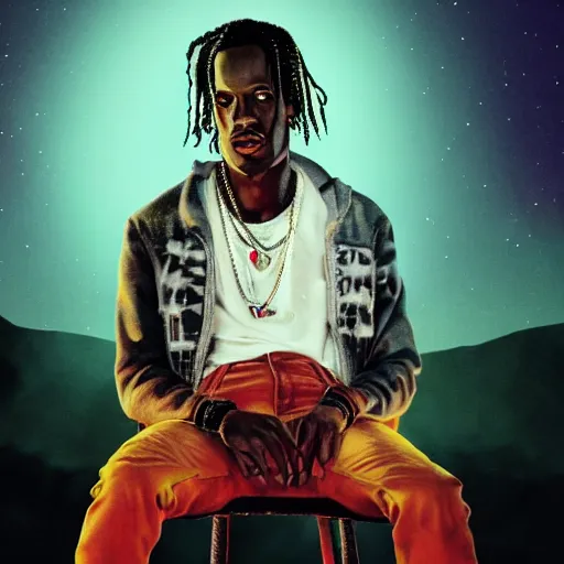 Image similar to A shot of Travis Scott in the show Utopia (2013), detailed, 8K concept art