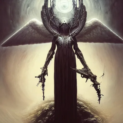 Prompt: a portrait of the angel of death, sci-fi concept art by giger and beksinski and szukalski and wlop and pete mohrbacher, digital art, highly detailed, intricate, horror, sharp focus, Trending on Artstation HQ, deviantart, unreal engine 5, 4K UHD image