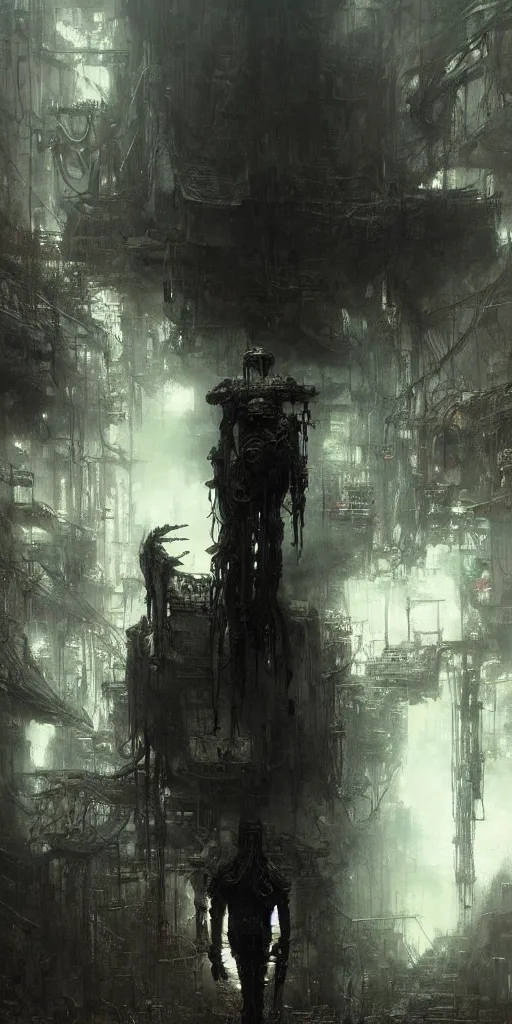 Image similar to lost and alone in an industrial cyberpunk wasteland by gustave dore and gustave moreau and beksinski and giger and craig mullins and jeremy mann