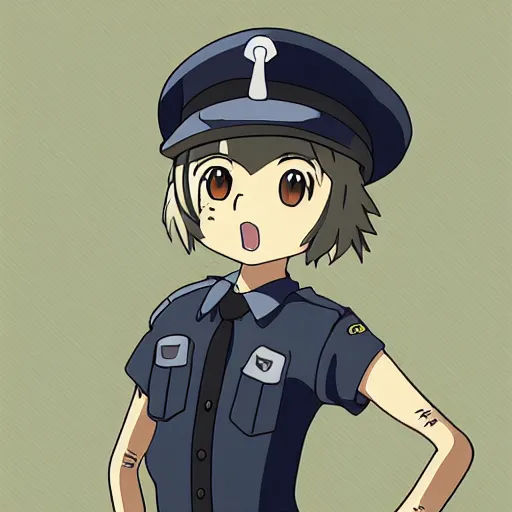 Prompt: anime styled kitten in police uniform, studio ghibli