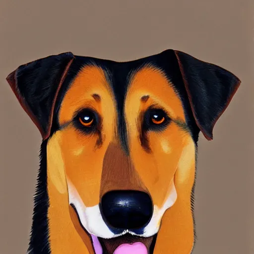 Prompt: Portrait of a Huntaway dog by Edwin Megargee
